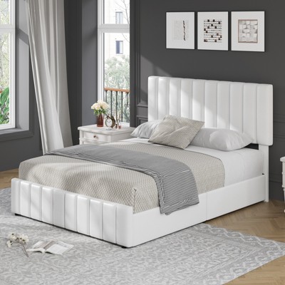Bed Frame with 4 Storage Drawers, Adjustable Height Headboard, No Box Spring Needed