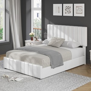 Bed Frame with 4 Storage Drawers, Adjustable Height Headboard, No Box Spring Needed - 1 of 4