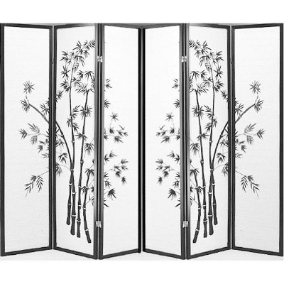 6-Panel Black Bamboo Print Shoji Screen Room Divider