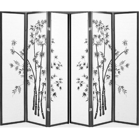 4 Panel Black Floral Accented Screen Room Divider With Wood Frame And Shoji  Paper : Target