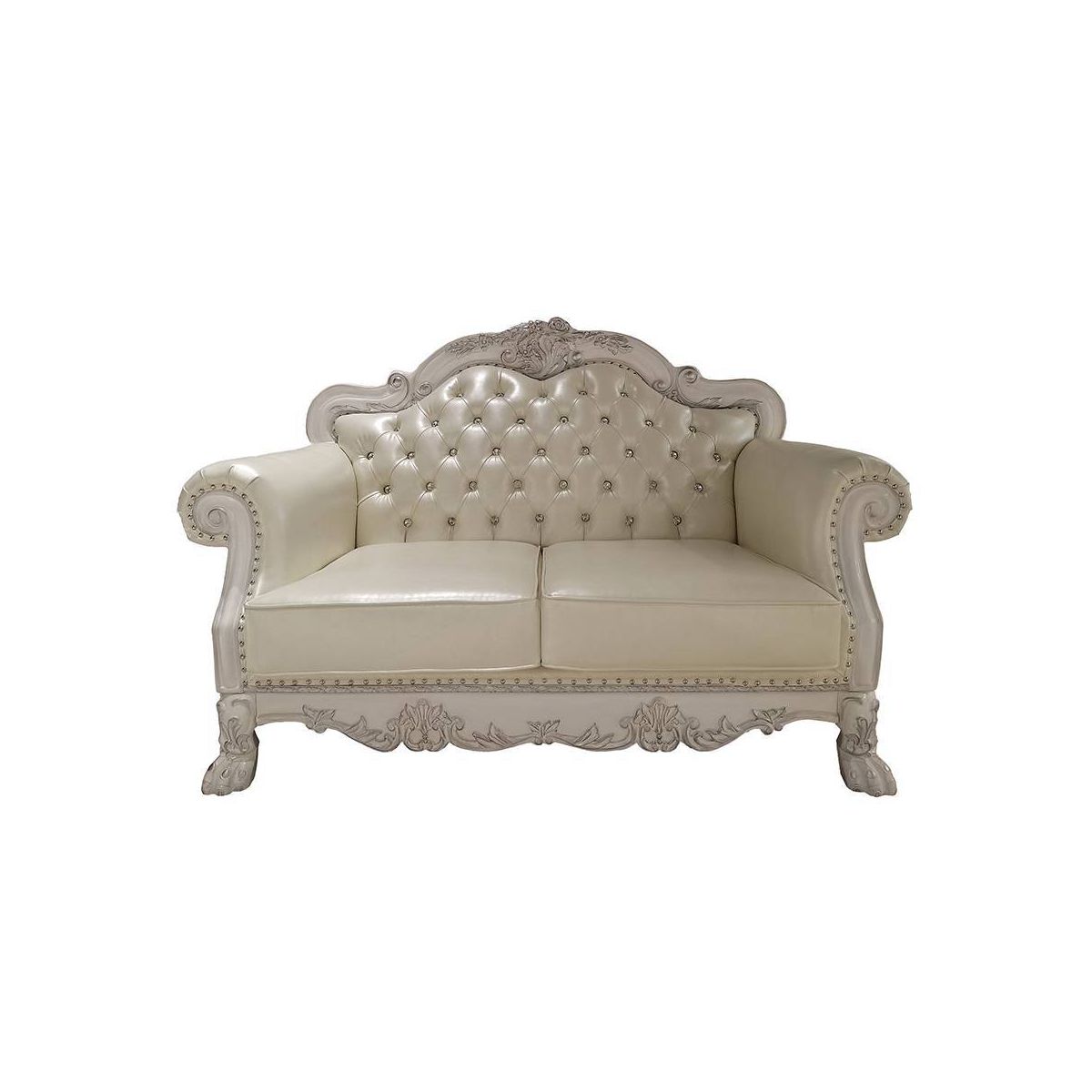 63.7" Dresden Sofa Leather Aire, Bone White Finish with Nailhead Trim - Acme Furniture - thumbnail 6