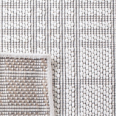 Ivory and Light Grey Square Synthetic Flat Woven Rug