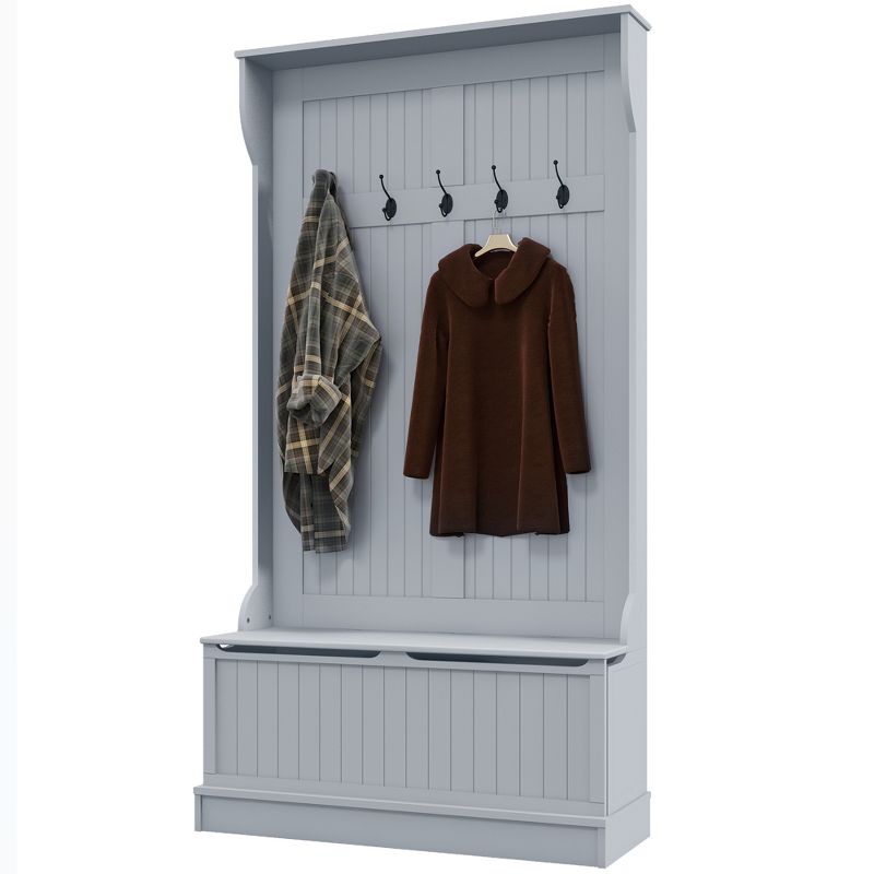 HOMCOM 3-In-1 Hall Tree Storage Bench and Coat Rack with Steel Hooks, and Anti-Topple Anchor for Entryway, 4 of 7