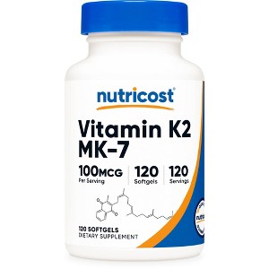 Nutricost Vitamin K2 MK-7 Supplement (100 mcg) 120 Softgels - GMO-Free - 1 of 4