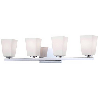 Minka Lavery Modern Wall Light Chrome Hardwired 29 1/4" 4-Light Fixture Soft Etched Opal Glass Shade for Bathroom Vanity Hallway
