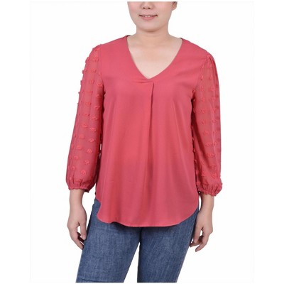 NY Collection Womens V Neck Chiffon Tunic Blouse