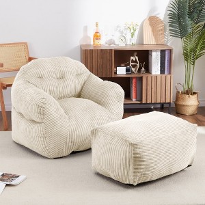 Whizmax Bean Bag Chair with Ottoman, 37.5 Lbs High-Density Foam Filling Beanbag Sofa with Armrests,Corduroy Floor Sofa,Giant Lazy Sofa with Foot Rest - 1 of 4