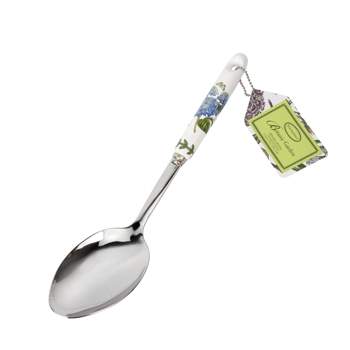 Portmeirion Botanic Garden Serving Spoon, 12.5 Inch Serving Spoon with Porcelain Handle, Hydrangea Motif, Made from Stainless Steel and Porcelain