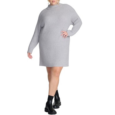 ELOQUII Elements Women's Plus Size Marled Knit Mock Neck Mini Dress