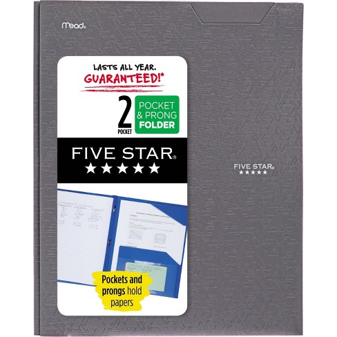 Gray Five Star 2 Pocket Paper Folder with Prongs 
