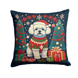 Angel Sar Bichon Frise Christmas Throw Pillow, 14x14 Inch Machine Washable Decorative Pillow, Indoor Outdoor Couch Bed Patio Pillow with Dog Pattern - 1 of 4