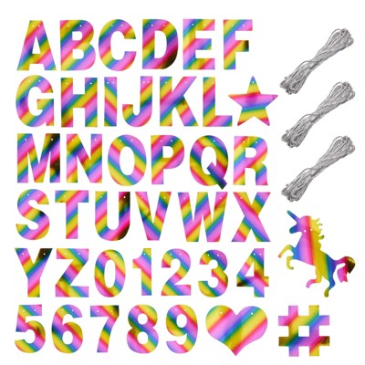 Bright Creations 130 Piece DIY Rainbow Customizable Banner Kit with Letters, Numbers, Unicorns, and Symbols