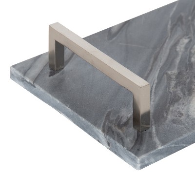 Elegant Gray Marble Rectangular Decorative Tray with Nickel Handles