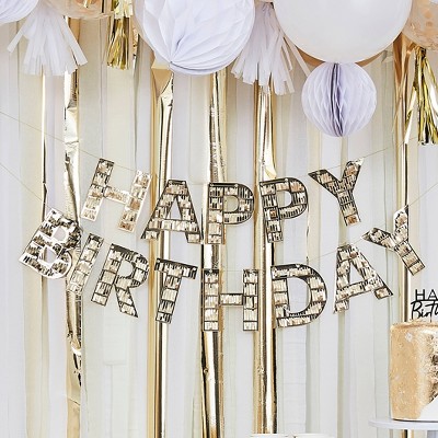 Happy Birthday Decorative Party Banner Gold