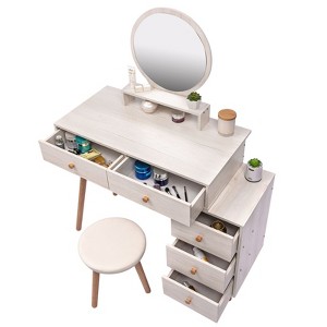 NicBex Vanity Desk with Mirror 47" Dressing Table with Charging Station and Hair Dryer Rack, 5 Drawers, Makeup Desk with Cushioned Stools - 1 of 4