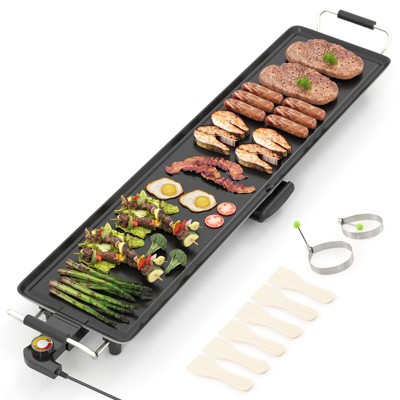 Tangkula 39.5" Extra Large Electric Griddle Portable Teppanyaki Grill with 2 Cooking Surface 4-Level Thermostat Control & Removable Drip Tray