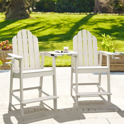 2pcs Adirondack Chair with Removable Tray, Poly Adirondack Chair Bar Stool with Cup Holder, 25.6" Weather Resistant Lifeguard Chair for Balcony,Deck