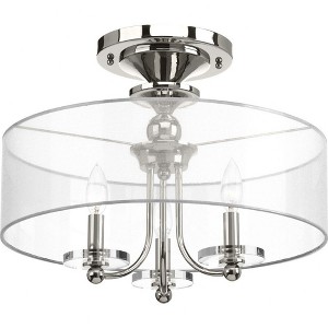 Progress Lighting Marche 3-Light Semi-Flush Convertible Fixture, Polished Nickel, Sheer Silver Organza Shade - 1 of 4