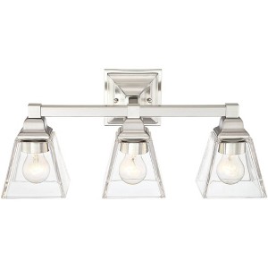 Regency Hill Mencino Modern Wall Light Satin Nickel Hardwire 20" 3-Light Fixture Clear Glass for Bedroom Bathroom Vanity Reading Living Room Hallway - 1 of 4