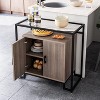 Rattan Nightstand with Tempered Glass Top, Modern Side Table with 2 Doors & Open Storage, Steel Frame for Bedroom, Living Room, Couch - 4 of 4