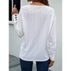 Women's V Neck Lace Up Long Sleeve Drop Shoulder Button Detail Casual T-Shirt - 2 of 4