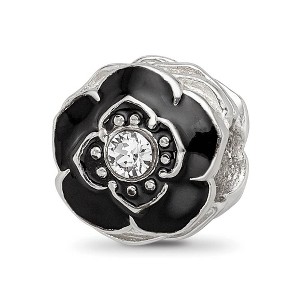 Black Bow Jewelry Sterling Silver, Black Enamel & Crystal Antiqued Flower Bead Charm - 1 of 4