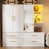 PAKASEPT 63" W Armoire Wardrobe Closet, 71" H Armoire Closet with 3 Door, LED Lights, Hanging Rod and 4 Drawers, Freestanding Wooden Wardrobe Closets - 4 of 4