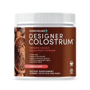 Designer Wellness, Pure Bovine Colostrum Powder, Gut Health & Bloating, Skin & Hair, Gluten Free, Chocolate, 30 Servings - 1 of 4
