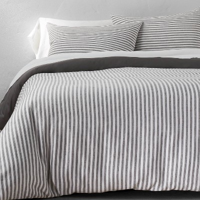 Full/Queen Textured Chambray Cotton Duvet & Sham Set Dark Gray - Casaluna™