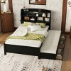 LED Platform Bed with Trundle and USB Ports, Bed with Flip-Up Storage Headboard and Under-Bed Drawers, Wooden Frame Bed-Baofuwish - 2 of 4