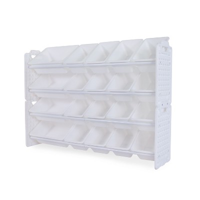 UNiPLAY Toy Organizer With 20 Removable Storage Bins and Block Play Panel, Multi-Size Bin Organizer (White)