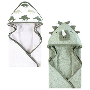 Hudson Baby Infant Boy Cotton Animal Face Hooded Towel, Neutral Dino World, One Size - 1 of 4