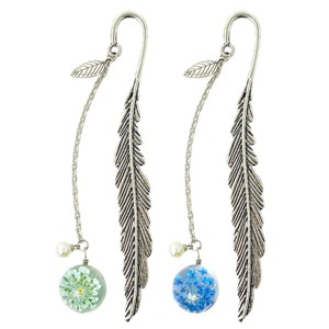 Wrapables Metal Leaf Bookmark with Charm for Book Lovers & Readers (Set of 2), Mint & Blue - 1 of 4