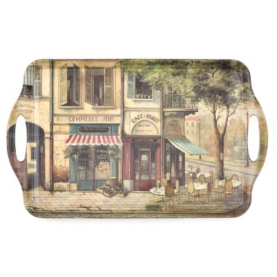 Parisian Scenes 19" Multicolor Melamine Handled Serving Tray