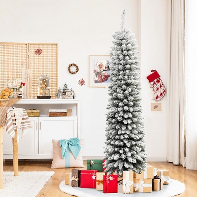 6ft Flocked Pencil Slim Artificial Christmas Tree with Metal Stand