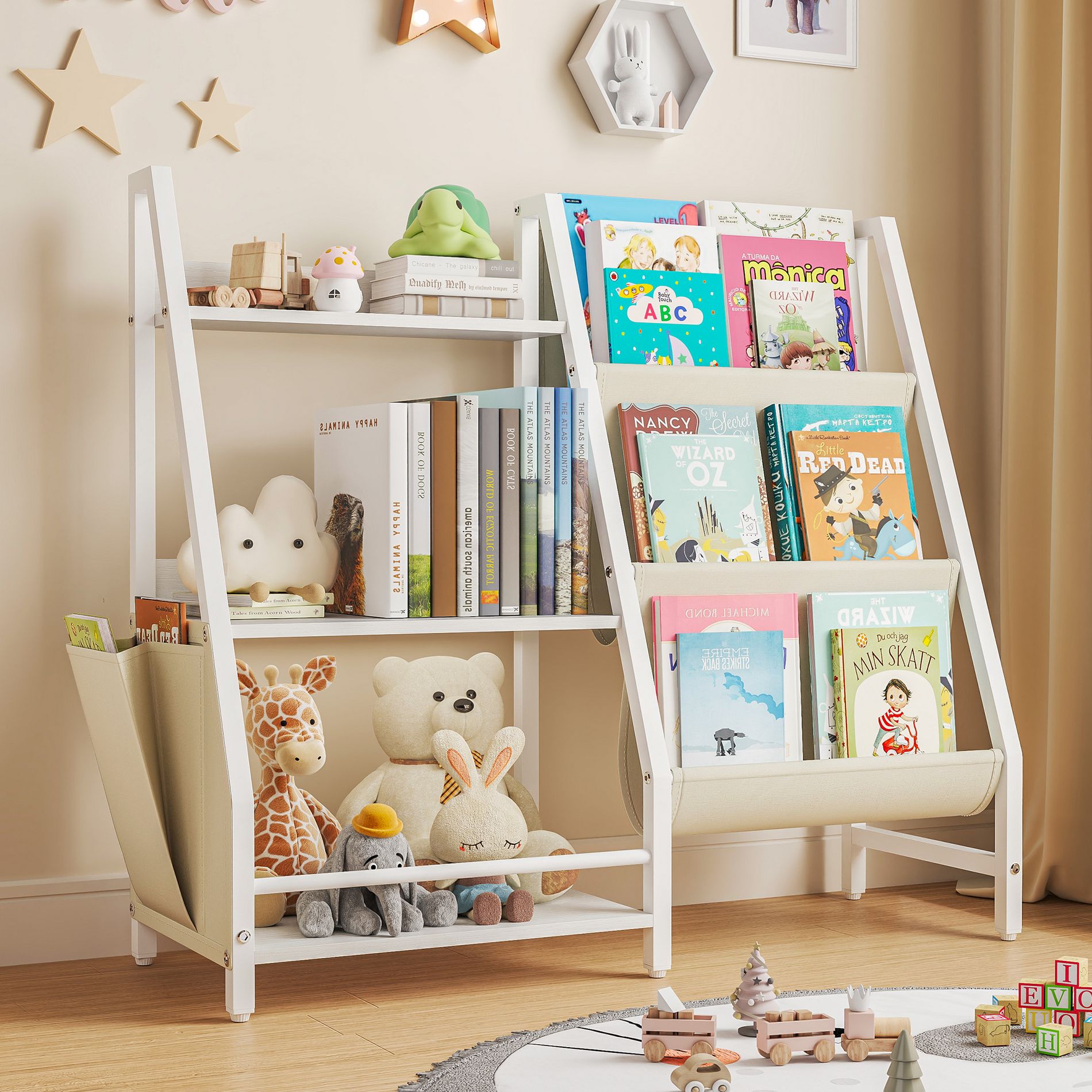 SUGIFT 3 Tier Kids Bookshelf and Toy Storage,  Kids Bookcase, Toy Storage Organizer(White)