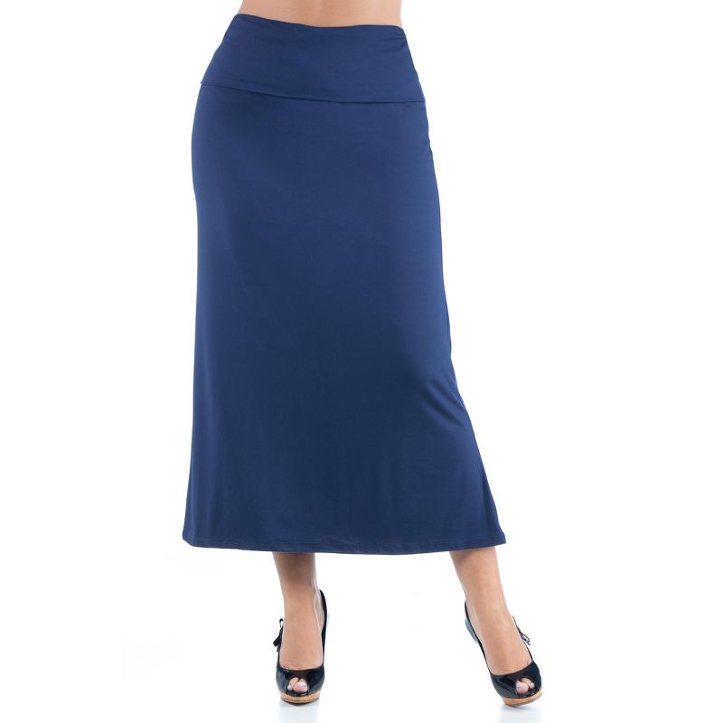 24seven Comfort Apparel  Comfortable Plus Size Foldover Maxi Skirt, 1 of 5