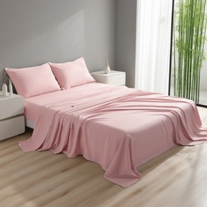 3/4 Pieces Bamboo Viscose Bed Sheet Set, Super Breathable & Cooling Bedding Set - NTBAY - 1 of 4