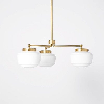 3-Arm Milk Glass Chandelier Ceiling Light Brass Finish - Hearth & Hand™ with Magnolia: UL Listed, Iron Body, Adjustable Height