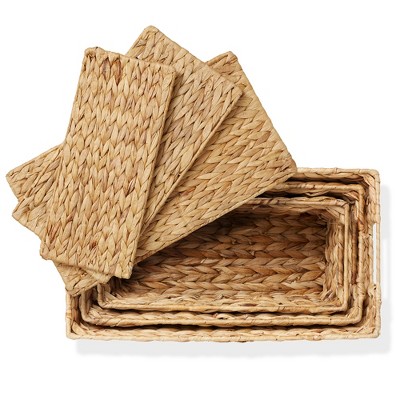 Set of 3 Natural Seagrass Rectangular Storage Baskets with Lids