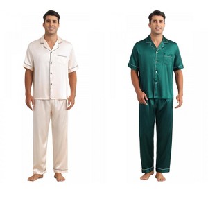 INSPIRE CHIC Men's 2 Pack Casual Sleepwear Short Sleeve Satin Pajamas Sets - 1 of 4