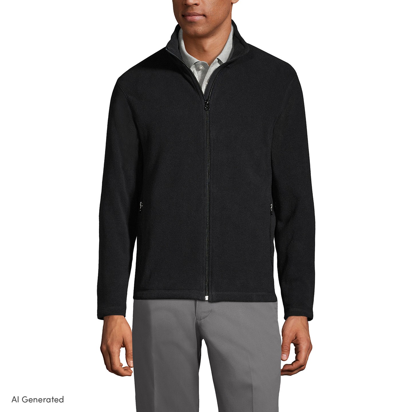 Мужская куртка Lands' End Full-Zip Mid-Weight Fleece Jacket - Large - Black, цвет: Чёрный — фото 1