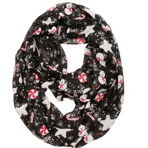 Wrapables Lightweight Winter Holiday Christmas Scarf, Snowman & Snowflakes Black - 1 of 4