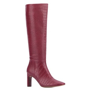 New York & Company Women's Isabelle- Croc Embossed Knee-High Boots - 8, RED CROC - 1 of 4