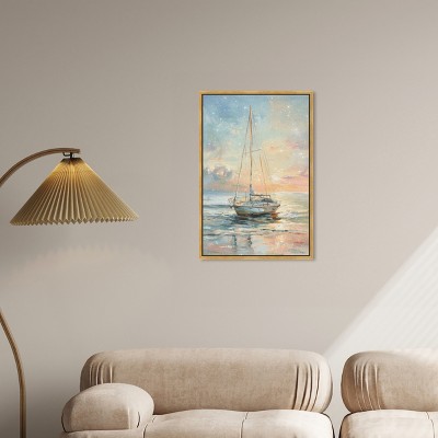 Golden Framed Coastal Sailing Boat Canvas Wall Art, 21" x 31"
