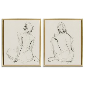 Stupell Industries Sitting Female Figure Drawing Black Floater Framed Canvas Wall Art - 1 of 4