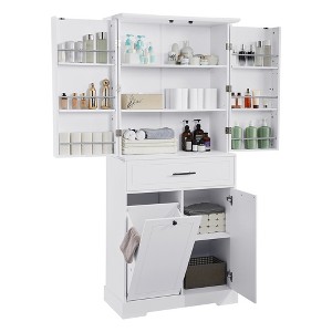 TiramisuBest Freestanding Bathroom Storage Cabinet with Doors & Drawers, Tilt-Out Laundry Hamper, Adjustable Shelf, Multiple Storage Spaces, White - 1 of 4