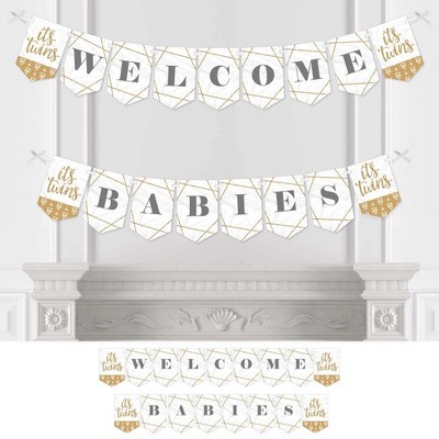 Big Dot of Happiness It's Twins - Gold Twins Baby Shower Bunting Banner - Party Decorations - Welcome Babies