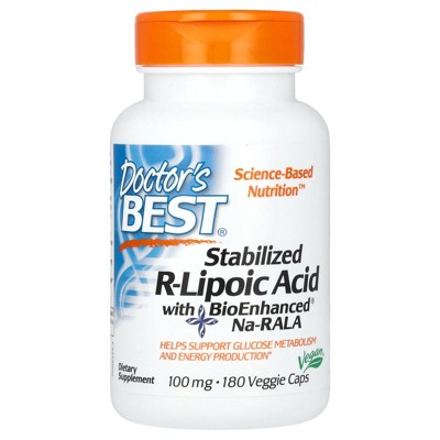 Doctor's Best Stabilized R-Lipoic Acid with BioEnhanced Na-RALA, 100 mg, 180 Veggie Caps
