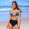 Women's Vibrant Floral Print Bikini Top & Solid Black Bikini Bottoms - Cupshe - 3 of 4